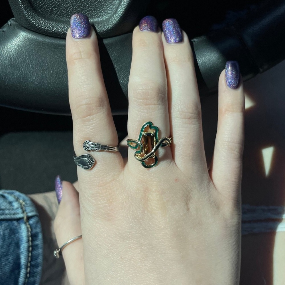 pink and green “Art Nouveau” style ring